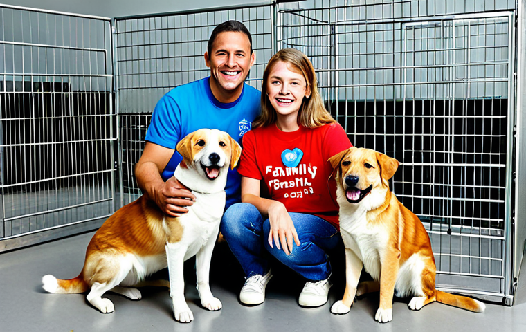 **
"A family volunteering at a local animal shelter, children petting dogs and cats, parents assisting staff, bright and cheerful atmosphere, appropriate attire, fully clothed, safe for work, perfect anatomy, correct proportions, natural pose, professional photography, high quality, family-friendly."
**