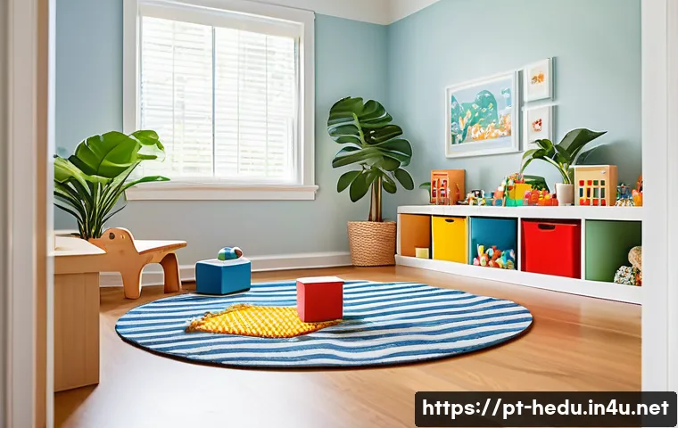 유아기 자기주도 학습법 - A bright and inviting children’s playroom designed to stimulate natural curiosity, featuring low she...